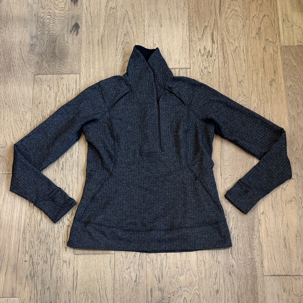 Lululemon Runderful 1/2 Zip Check Pique Black Heathered Black / Black Size 12